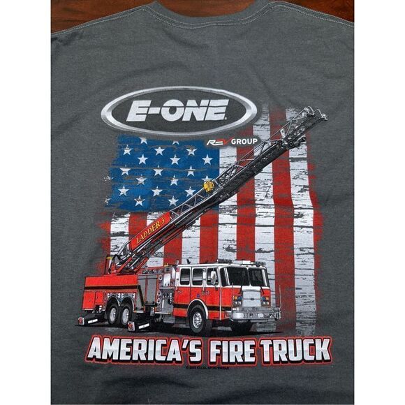 E-One Ladder Fire Truck Mens Grey Short Sleeve Tee Size X-Large - Picture 4 of 7